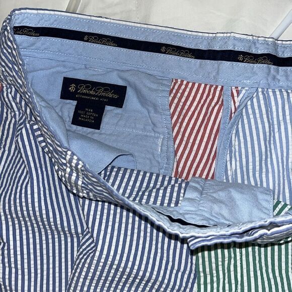 Brooks Brothers blue green red stripe seersucker Golf Walking flat front Shorts - Picture 4 of 5